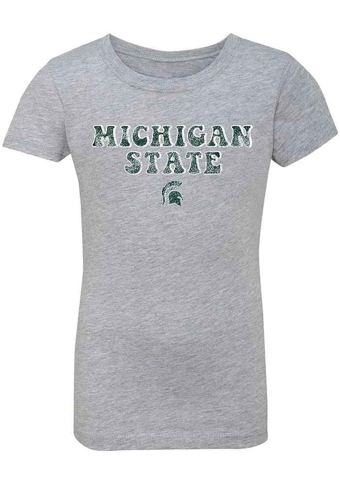 Summit Sportswear Michigan State Spartans Girls Grey Bubble Script Short Sleeve Tee