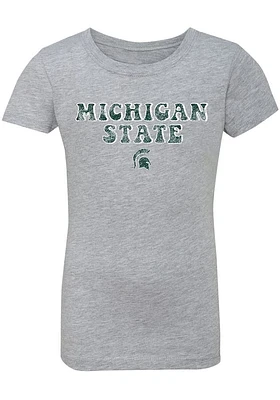 Summit Sportswear Michigan State Spartans Girls Grey Bubble Script Short Sleeve Tee