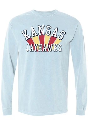 Summit Sportswear Kansas Jayhawks Womens Light Blue Ombre Arch LS Tee