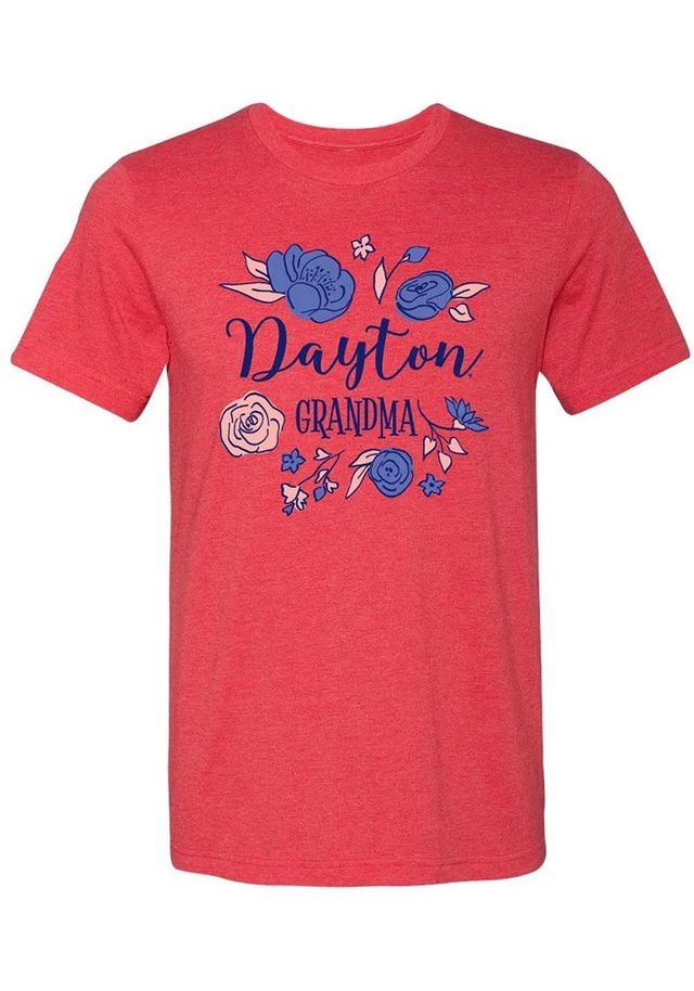 Dayton Flyers Womens Red Floral Grandma Short Sleeve T-Shirt