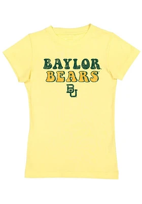 Summit Sportswear Baylor Bears Girls Yellow Bubble Script Short Sleeve Tee