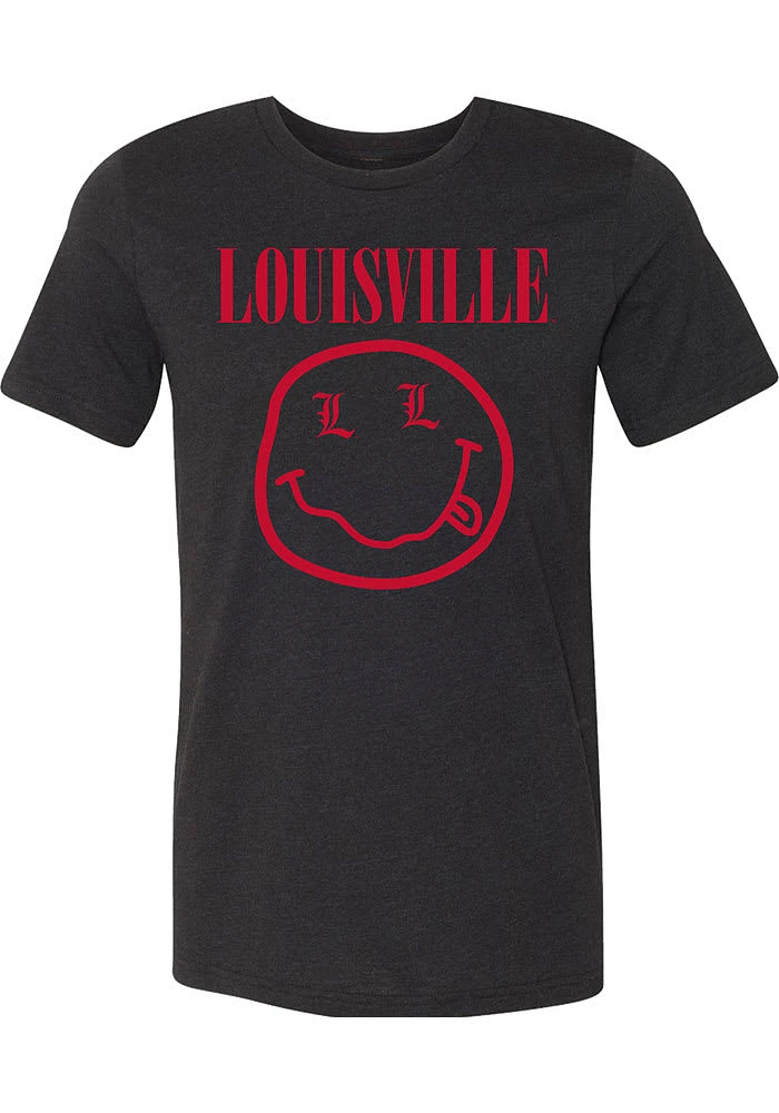 Summit Sportswear Louisville Cardinals Womens Black Smiley Face Short Sleeve T-Shirt