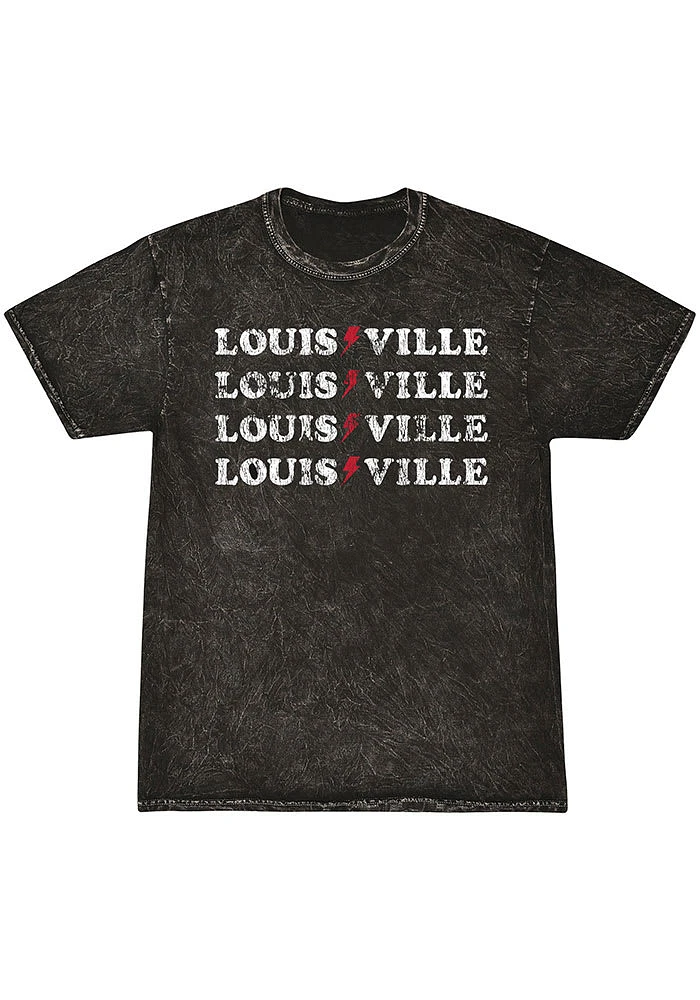 Summit Sportswear Louisville Cardinals Womens Black Mineral Wash Lightning Bolt Short Sleeve T-Shi..