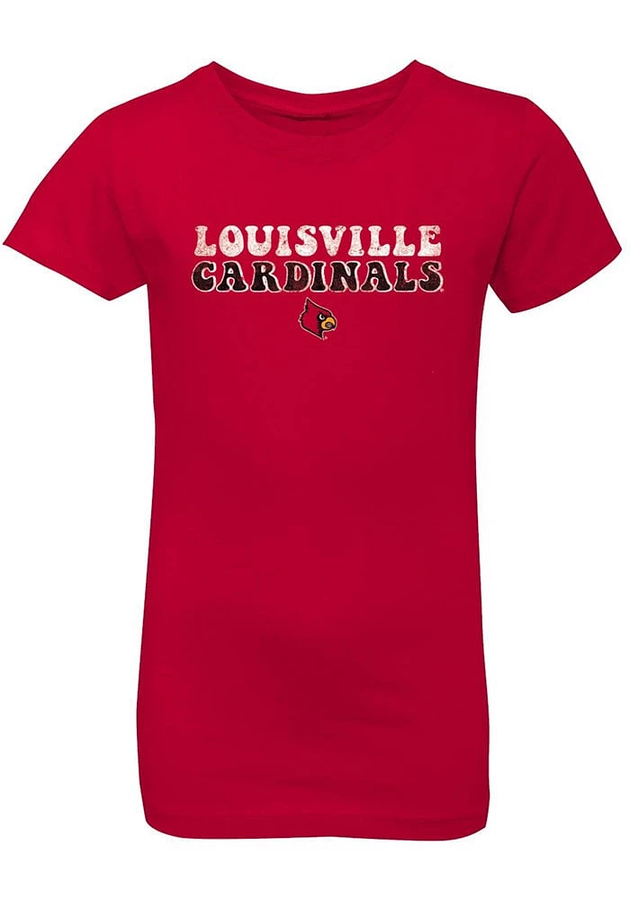 Summit Sportswear Louisville Cardinals Girls Red Bubble Script Short Sleeve Tee
