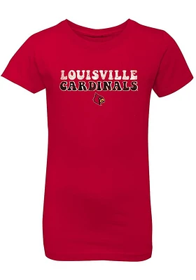 Summit Sportswear Louisville Cardinals Girls Red Bubble Script Short Sleeve Tee