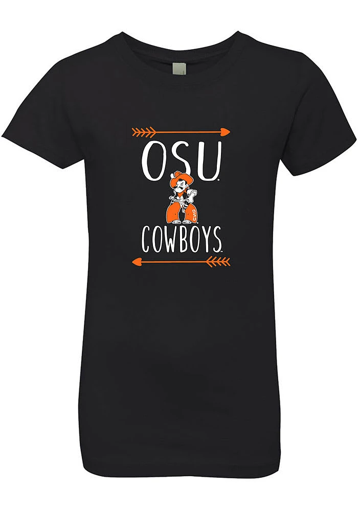 Summit Sportswear Oklahoma State Cowboys Girls Black Heart Arrow Short Sleeve Tee