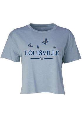 Summit Sportswear Louisville Womens Blue Butterflies Wordmark Short Sleeve T-Shirt