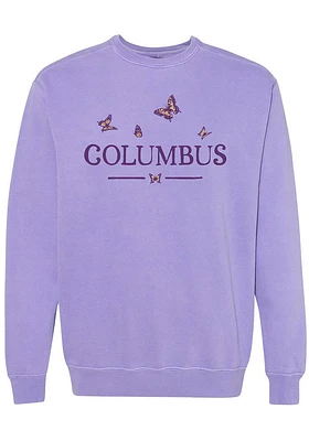 Summit Sportswear Columbus Womens Purple Butterflies Wordmark Crew Sweatshirt