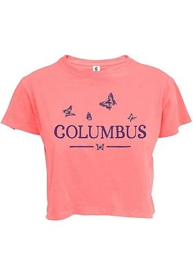 Summit Sportswear Columbus Womens Pink Butterflies Wordmark Short Sleeve T-Shirt