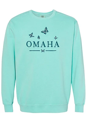 Summit Sportswear Omaha Womens Green Butterflies Wordmark Crew Sweatshirt