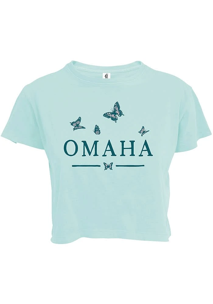 Summit Sportswear Omaha Womens Green Butterflies Wordmark Short Sleeve T-Shirt