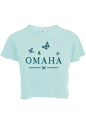 Summit Sportswear Omaha Womens Green Butterflies Wordmark Short Sleeve T-Shirt
