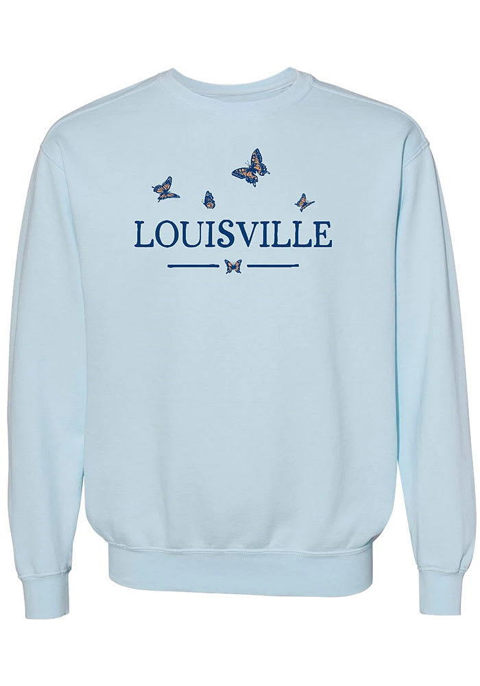 Summit Sportswear Louisville Womens Blue Butterflies Wordmark Crew Sweatshirt