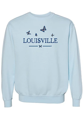 Summit Sportswear Louisville Womens Blue Butterflies Wordmark Crew Sweatshirt