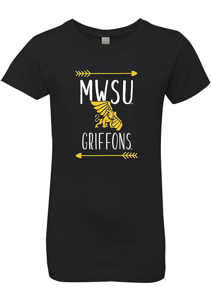 Summit Sportswear Missouri Western Griffons Girls Black Heart Arrow Short Sleeve Tee