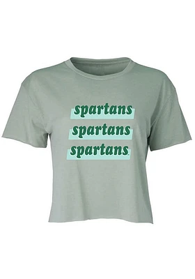 Summit Sportswear Michigan State Spartans Womens Green Cozy Fleece Design Short Sleeve T-Shirt