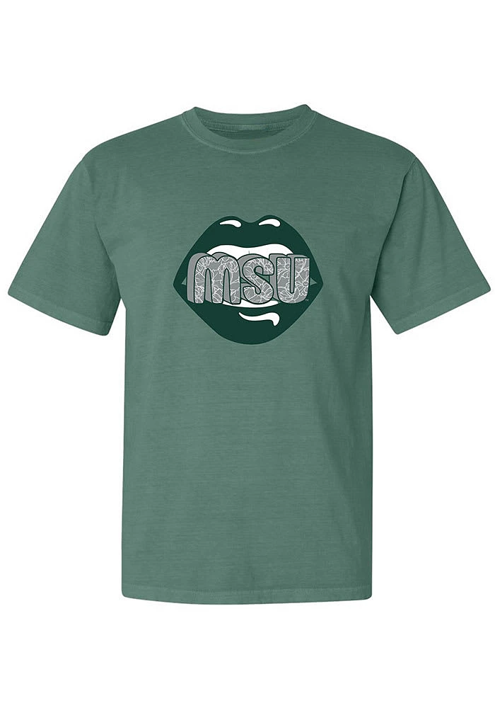 Summit Sportswear Michigan State Spartans Womens Green Lips Short Sleeve T-Shirt