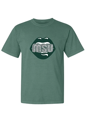 Summit Sportswear Michigan State Spartans Womens Green Lips Short Sleeve T-Shirt