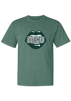 Summit Sportswear Michigan State Spartans Womens Green Lips Short Sleeve T-Shirt