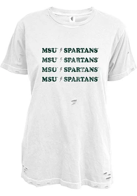 Summit Sportswear Michigan State Spartans Womens White Lightning Bolt Short Sleeve T-Shirt