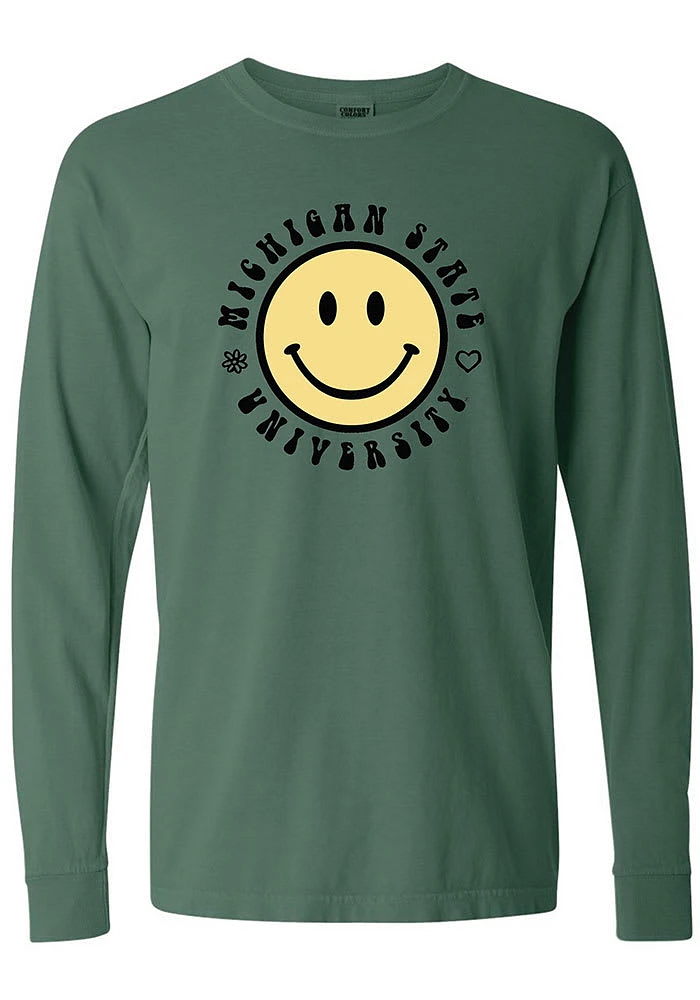 Summit Sportswear Michigan State Spartans Womens Green Smiley LS Tee