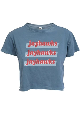 Summit Sportswear Kansas Jayhawks Womens Blue Leah Short Sleeve T-Shirt