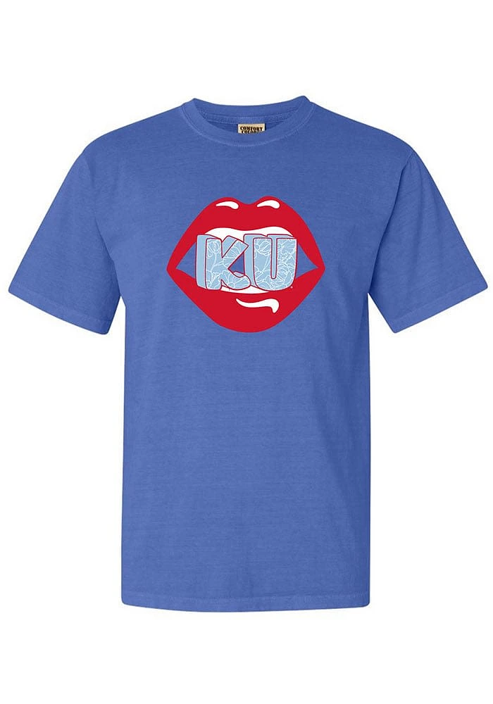 Summit Sportswear Kansas Jayhawks Womens Blue Lips Short Sleeve T-Shirt