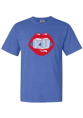 Summit Sportswear Kansas Jayhawks Womens Blue Lips Short Sleeve T-Shirt