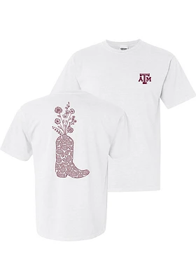 Summit Sportswear Texas A&M Aggies Womens White Floral Cowboy Boots Short Sleeve T-Shirt