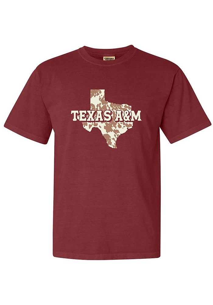 Summit Sportswear Texas A&M Aggies Womens Maroon Cow Print State Shape Short Sleeve T-Shirt