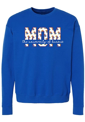 Summit Sportswear Kansas Jayhawks Womens Blue Block Mom Crew Sweatshirt