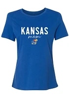 Summit Sportswear Kansas Jayhawks Womens Blue Script Mom Short Sleeve T-Shirt