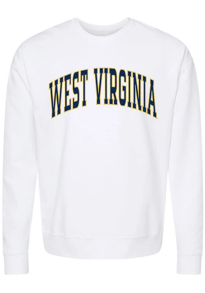 Summit Sportswear West Virginia Mountaineers Womens White Boyfriend Crew Sweatshirt
