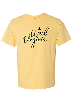 Summit Sportswear West Virginia Mountaineers Womens Yellow Large Script Short Sleeve T-Shirt