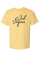 Summit Sportswear West Virginia Mountaineers Womens Yellow Large Script Short Sleeve T-Shirt