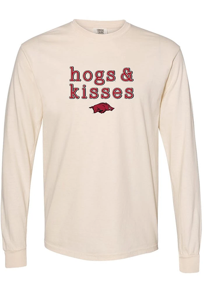 Summit Sportswear Arkansas Razorbacks Womens Ivory Hog and Kisses LS Tee