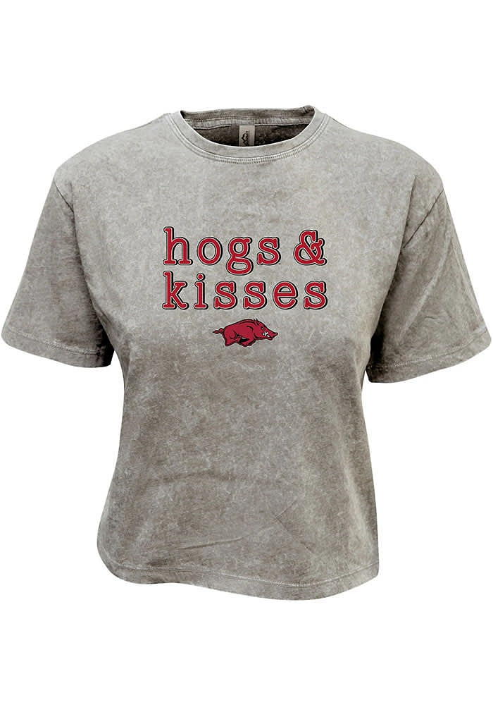 Summit Sportswear Arkansas Razorbacks Womens Grey Hog and Kisses Crop Short Sleeve T-Shirt