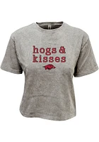 Summit Sportswear Arkansas Razorbacks Womens Grey Hog and Kisses Crop Short Sleeve T-Shirt