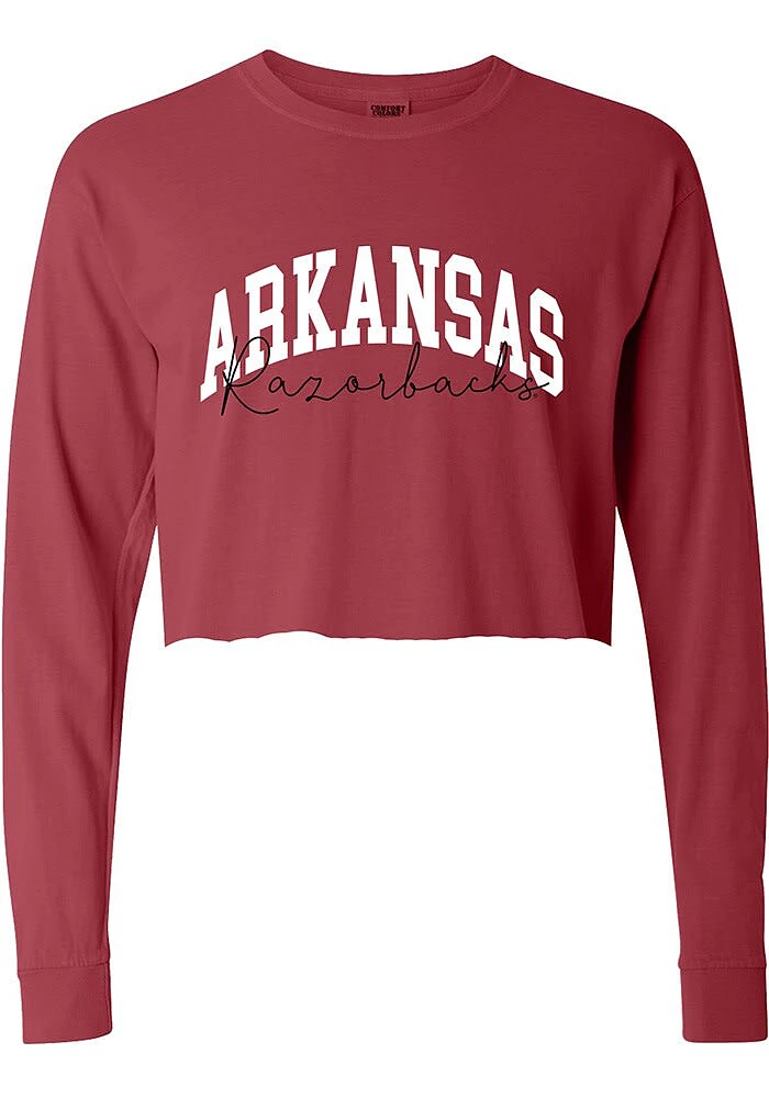 Summit Sportswear Arkansas Razorbacks Womens Crimson Script Crop LS Tee