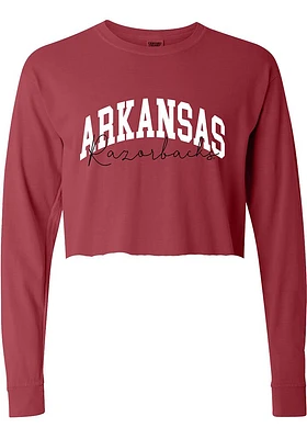 Summit Sportswear Arkansas Razorbacks Womens Crimson Script Crop LS Tee
