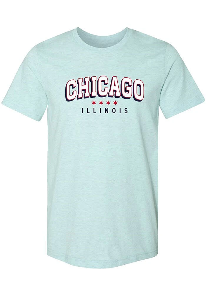 Summit Sportswear Chicago Light Blue Wordmark Stars Short Sleeve Fashion T Shirt