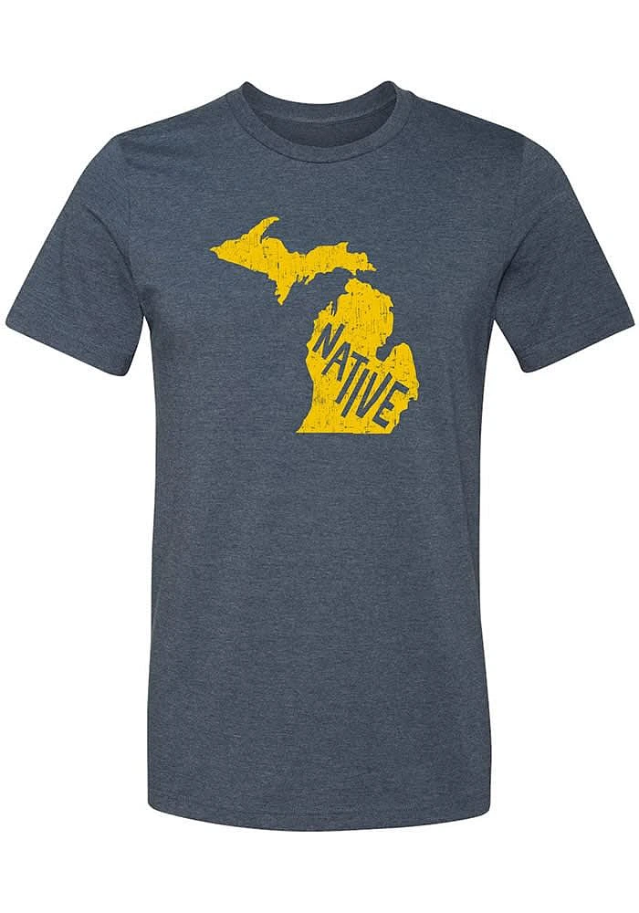 Summit Sportswear Michigan Navy Blue Native State Shape Short Sleeve Fashion T Shirt