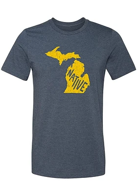 Summit Sportswear Michigan Navy Blue Native State Shape Short Sleeve Fashion T Shirt