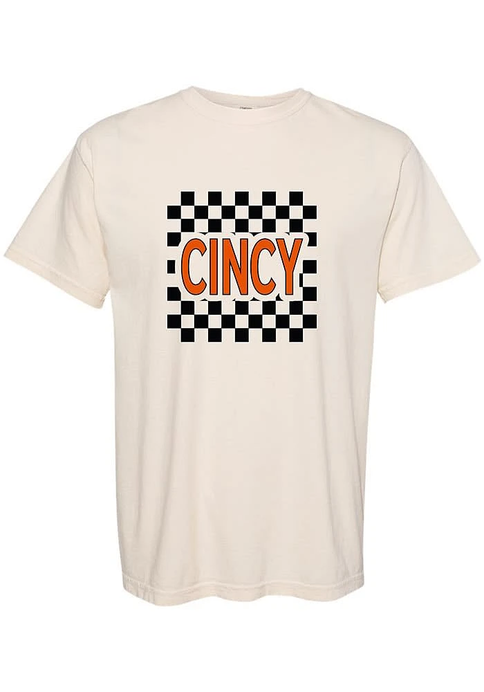 Cincinnati Womens Ivory Checkered Wordmark Short Sleeve T-Shirt