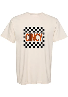 Cincinnati Womens Ivory Checkered Wordmark Short Sleeve T-Shirt