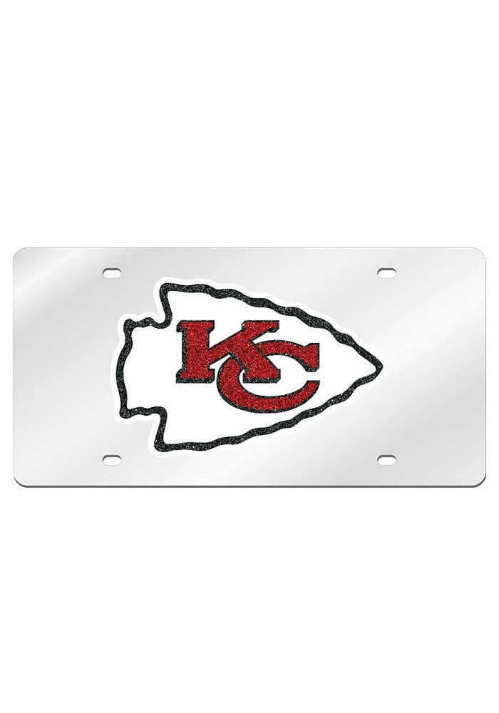 Kansas City Chiefs Silver Glitter Team Logo Car Accessory License Plate