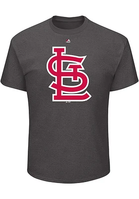 Majestic St Louis Cardinals Charcoal Oversized Cap Logo Short Sleeve T Shirt