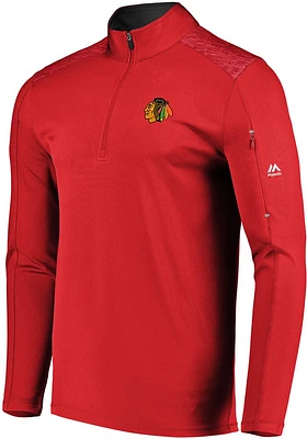 Majestic Chicago Blackhawks Mens Red Ultra Streak Long Sleeve Qtr Zip Pullover