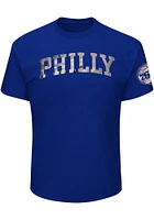 Majestic Philadelphia 76ers Blue Mirror Tek Patch Short Sleeve Fashion T Shirt