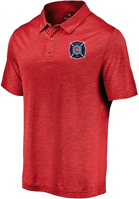 Chicago Fire Mens Red Positive Production Graphic Design Short Sleeve Polo